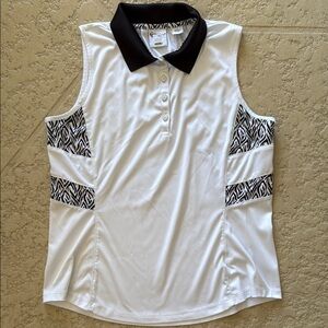 Gymshark White and Black Sleeveless Fitted golf and Pickleball Polo
